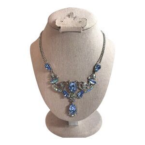 Silver-Tone Necklace Statement Art Deco Style Blue Rhinestones Avon Nina Ricci